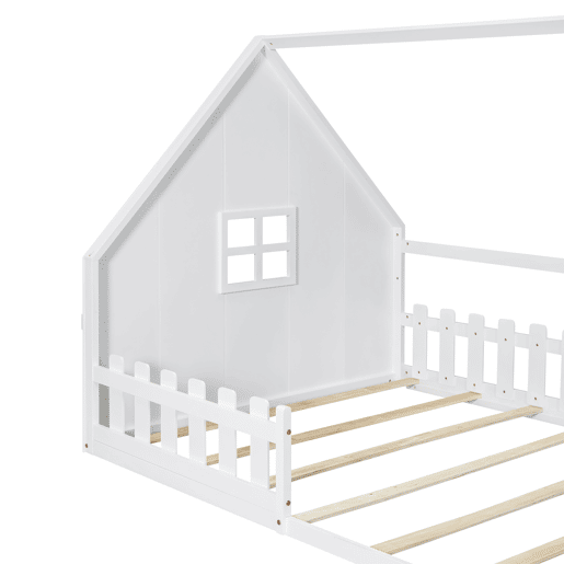 Cama de cabina para crianças 140x200 cm - Forma de casa de campo - Pinho e MDF - Branco