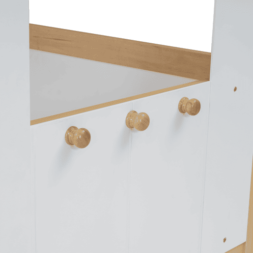 Cama de cabina 90x200 cm com barreira de segurança - com 4 gavetas e escada - em madeira de pinho e MDF - Branco e Natural Cama de cabina 90x200 cm com barreira de segurança - com 4 gavetas e escada - em madeira de pinho e MDF - Branco e Natural