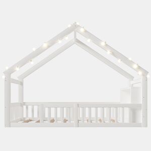 Cama baixa 90x190 cm - Berço com grades, estrutura em forma de casa, estilo minimalista, branco