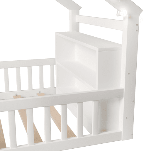 Cama baixa 90x190 cm - Berço com grades, estrutura em forma de casa, estilo minimalista, branco Cama baixa 90x190 cm - Berço com grades, estrutura em forma de casa, estilo minimalista, branco