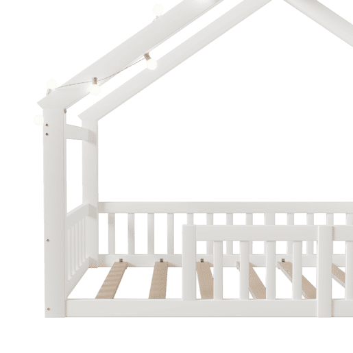 Cama baixa 90x190 cm - Berço com grades, estrutura em forma de casa, estilo minimalista, branco Cama baixa 90x190 cm - Berço com grades, estrutura em forma de casa, estilo minimalista, branco