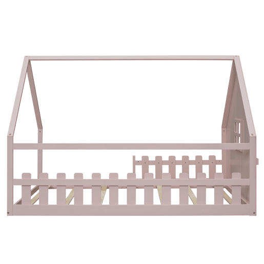 Cama de cabana para crianças 140x200 cm - Forma de cabana - Madeira de pinho e MDF - Rosa