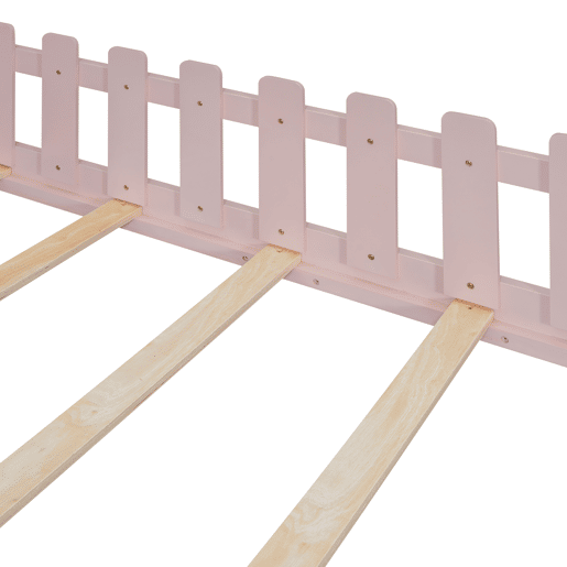Cama de cabana para crianças 140x200 cm - Forma de cabana - Madeira de pinho e MDF - Rosa