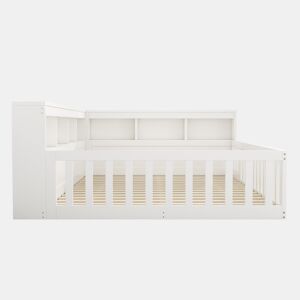 Cama Daybett 140x190cm - Sofá-cama, com arrumação, com base de ripas, sem colchão, com tomada e USB - Branco