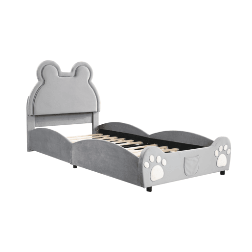 Cama de criança 90 x 200 cm - forma de urso - tecido de veludo - Cinzento