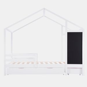 Cabine-cama 90x200 cm - madeira maciça - com ardósia e 2 gavetas - Branco