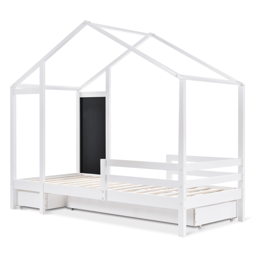 Cabine-cama 90x200 cm - madeira maciça - com ardósia e 2 gavetas - Branco