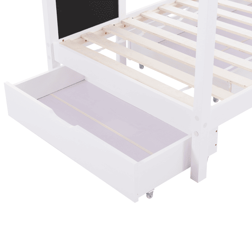 Cabine-cama 90x200 cm - madeira maciça - com ardósia e 2 gavetas - Branco