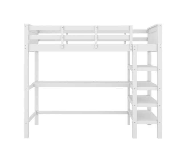 Cama alta 90x200 - cama infantil con compartimentos de almacenamiento y escritorio debajo - blanco