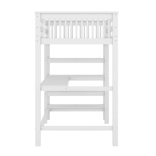 Cama alta 90x200 - Cama infantil com compartimentos de arrumação e secretária por baixo - Branco
