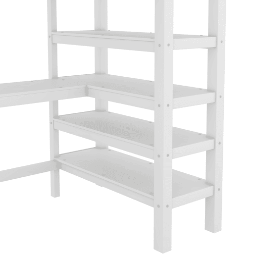 Cama alta 90x200 - Cama infantil com compartimentos de arrumação e secretária por baixo - Branco