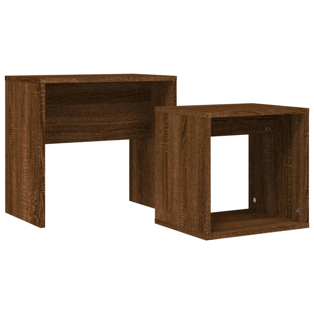 2 uds mesas de centro - mesas de cafe apilables madera ingenieria roble marron