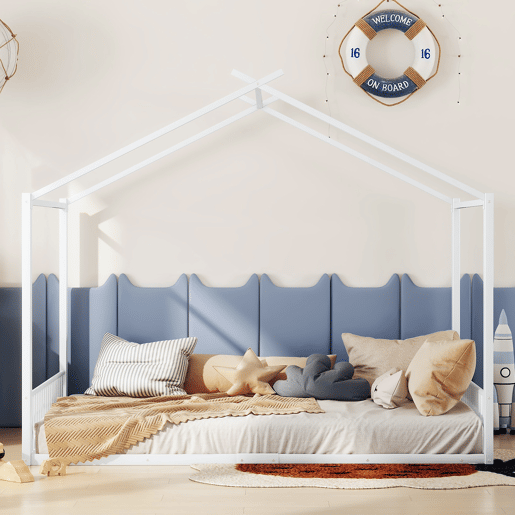 Cama infantil 140x200cm - Cama de ferro, sem colchão, com ripas - Branco