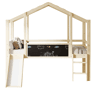 Cama infantil 90x200 cm - Design loft com escada e escorregador, quadro de grafite, cama multifuncional, cor madeira