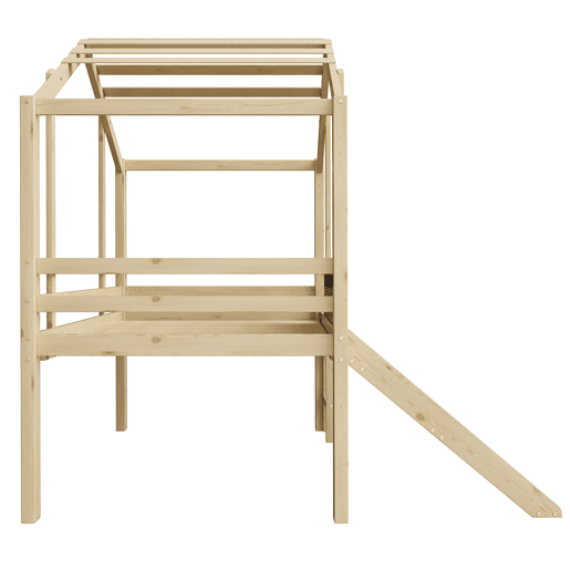 Cama infantil 90x200 cm - Design loft com escada e escorregador, quadro de grafite, cama multifuncional, cor madeira