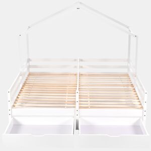 Cama-cabina em pinho maciço 2x90x200 cm - com 2 gavetas - Branco