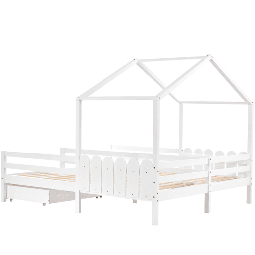 Cama-cabina em pinho maciço 2x90x200 cm - com 2 gavetas - Branco