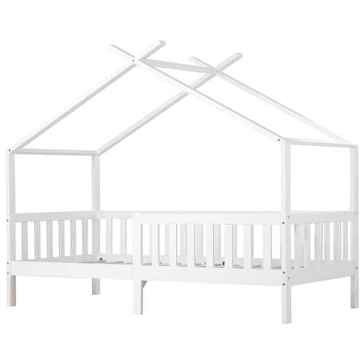 Cama casa 200x90 cm - Cama infantil em madeira maciça com grade e estrado, com proteção anti-queda - Branca Cama casa 200x90 cm - Cama infantil em madeira maciça com grade e estrado, com proteção anti-queda - Branca