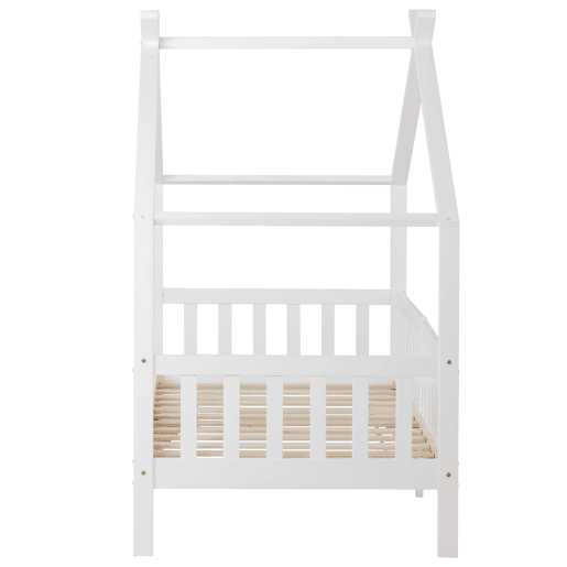 Cama casa 200x90 cm - Cama infantil em madeira maciça com grade e estrado, com proteção anti-queda - Branca Cama casa 200x90 cm - Cama infantil em madeira maciça com grade e estrado, com proteção anti-queda - Branca