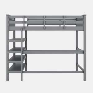 Cama alta 140x200 - Cama infantil com prateleiras e secretária por baixo - Cinza