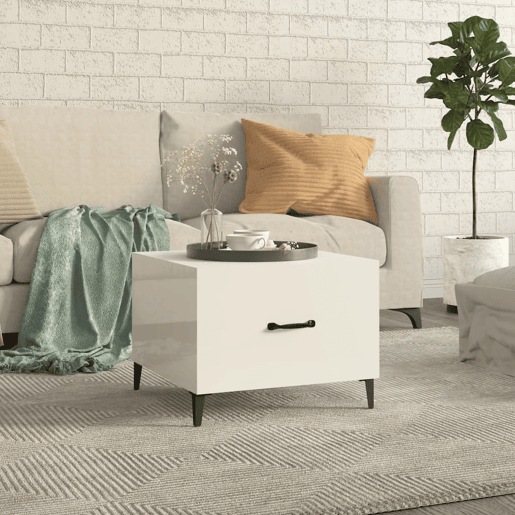 Mesa de Centro, Mesa baixa, com pernas de metal 50x50x40 cm branco brilhante