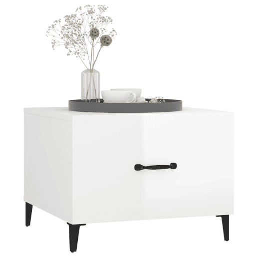 Mesa de Centro, Mesa baixa, com pernas de metal 50x50x40 cm branco brilhante
