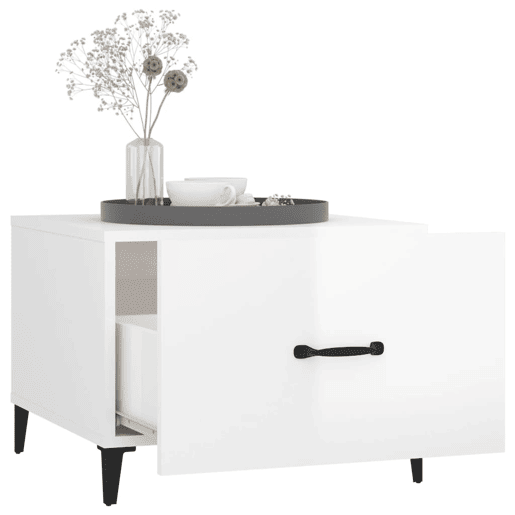 Mesa de Centro, Mesa baixa, com pernas de metal 50x50x40 cm branco brilhante
