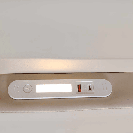 Cama infantil 90x200 cm - Com luz noturna, porta USB, com compartimentos de arrumação, laterais elevadas para segurança, cama simples, para meninos e meninas, estofada em imitação de couro - Bege