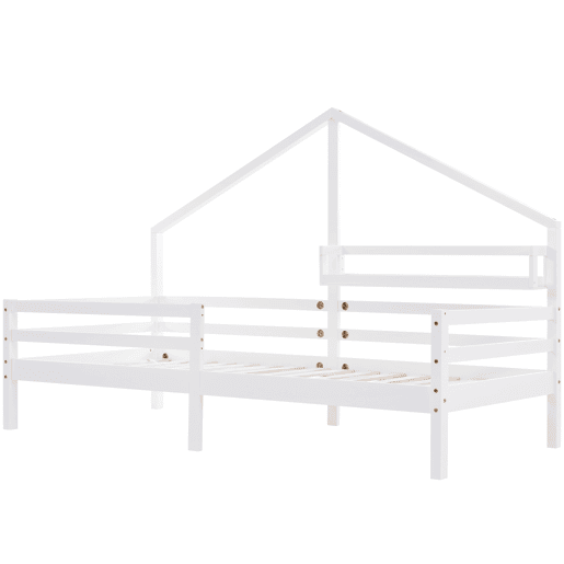 Cabine-cama 90x200cm em madeira maciça - com prateleiras - Branco