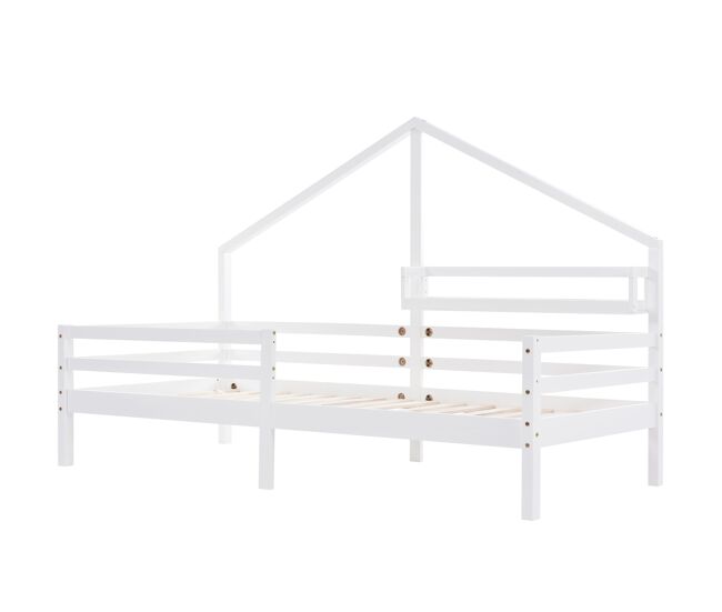Cama cabina 90x200cm de madera maciza - con estantes - blanco
