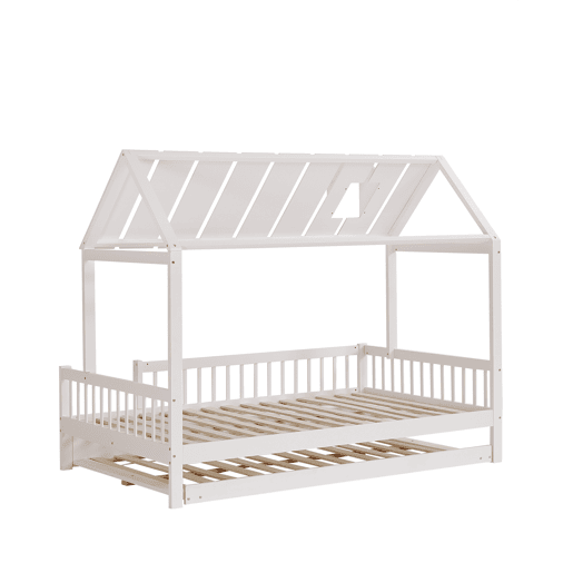 Cama de criança 120x200 cm com cama com gavetão 120x190 cm - em madeira de pinho e MDF - Branco