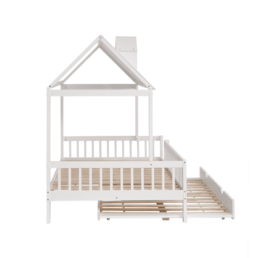 Cama de criança 120x200 cm com cama com gavetão 120x190 cm - em madeira de pinho e MDF - Branco