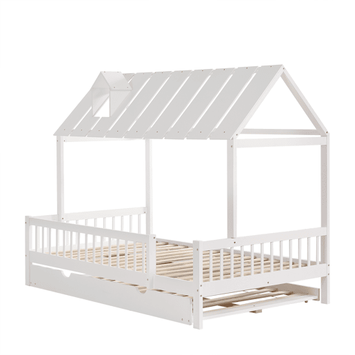Cama de criança 120x200 cm com cama com gavetão 120x190 cm - em madeira de pinho e MDF - Branco
