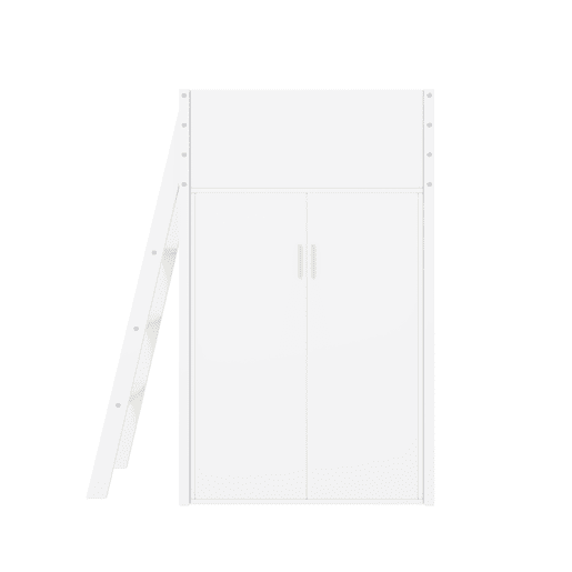 Cama alta de madeira 90x200 cm - com secretária e roupeiro modular - Branco