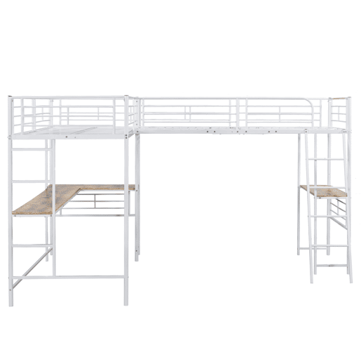 Cama em mezzanine - 2 camas 90x200 cm - 2 secretárias debaixo da cama - Branco