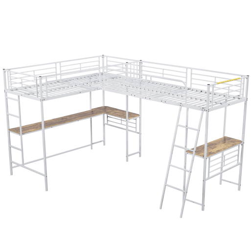 Cama em mezzanine - 2 camas 90x200 cm - 2 secretárias debaixo da cama - Branco