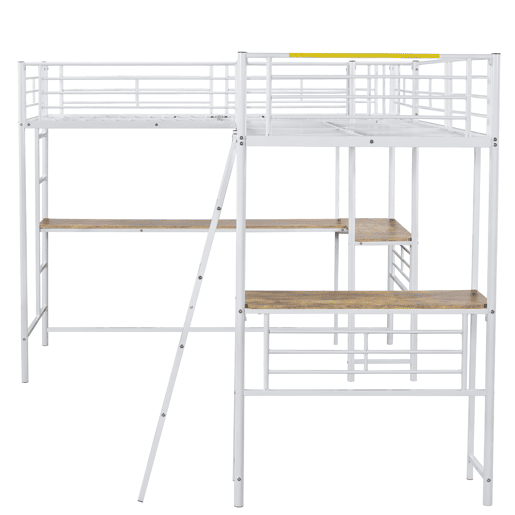 Cama em mezzanine - 2 camas 90x200 cm - 2 secretárias debaixo da cama - Branco