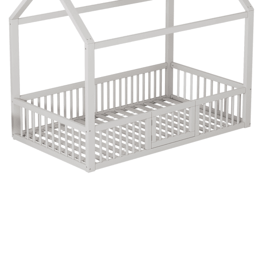 Cama de madeira maciça 90x200 cm - Cama de casal, cama plana, cama de casa, cama de casa com porta - Branca