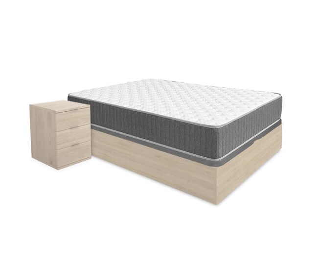 Pack ahorro matrimonio canapé nest roble con colchón viscoelástico y muelles aurea 135 x 190 cm, 2 mesitas de noche rio