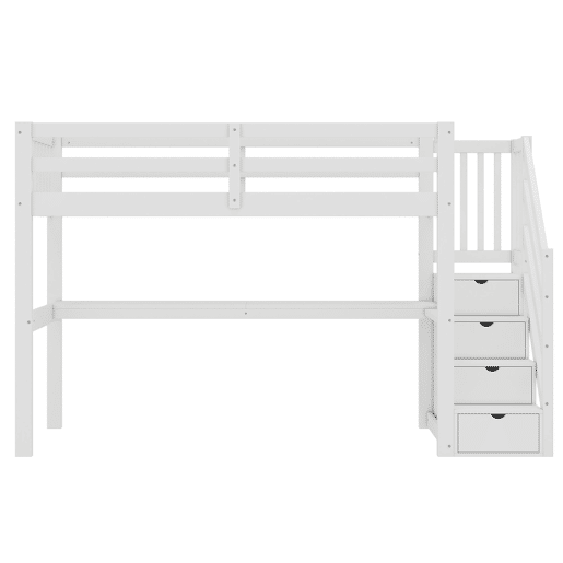 Cama alta 90x200 cm - Cama infantil com gavetas de arrumação e secretária debaixo da cama - Branco