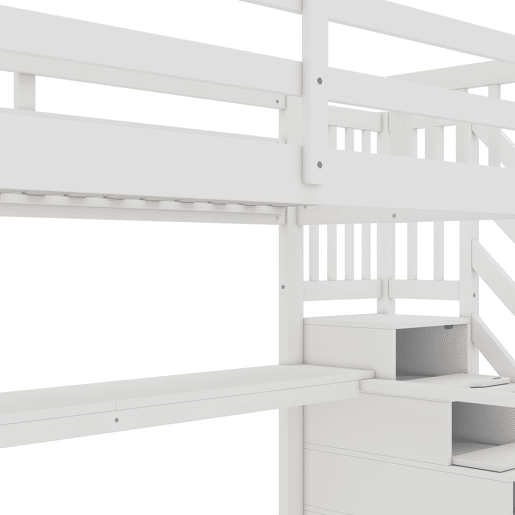 Cama alta 90x200 cm - Cama infantil com gavetas de arrumação e secretária debaixo da cama - Branco
