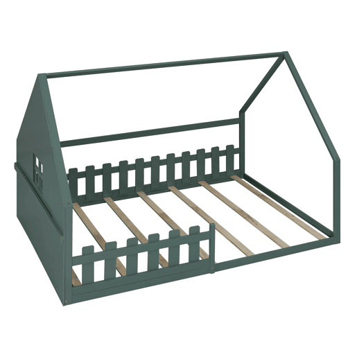 Cama de cabana para crianças 140x200 cm - Forma de cabana - Pinho e MDF - Verde