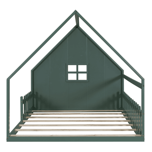 Cama de cabana para crianças 140x200 cm - Forma de cabana - Pinho e MDF - Verde