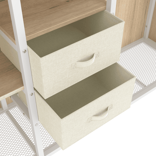 Cama loft 90x200 cm - 2 gavetas, armário aberto, LED multicolorido, vários compartimentos - Branco