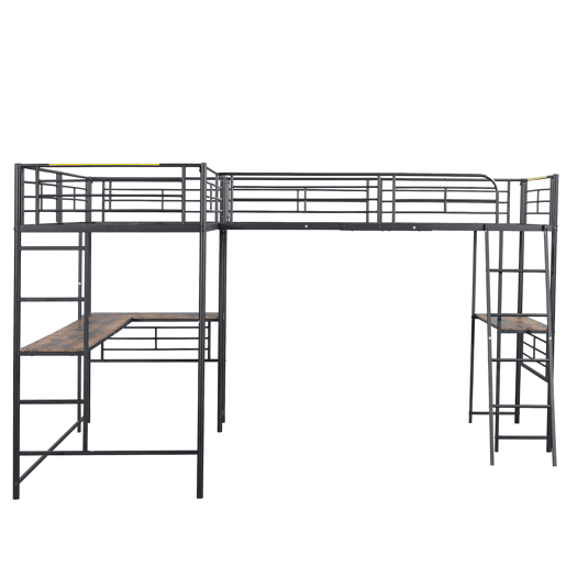 Cama mezzanine - 2 camas 90x200 cm - 2 secretárias debaixo da cama - Preto