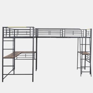 Cama mezzanine - 2 camas 90x200 cm - 2 secretárias debaixo da cama - Preto