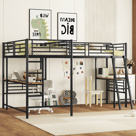 Cama mezzanine - 2 camas 90x200 cm - 2 secretárias debaixo da cama - Preto