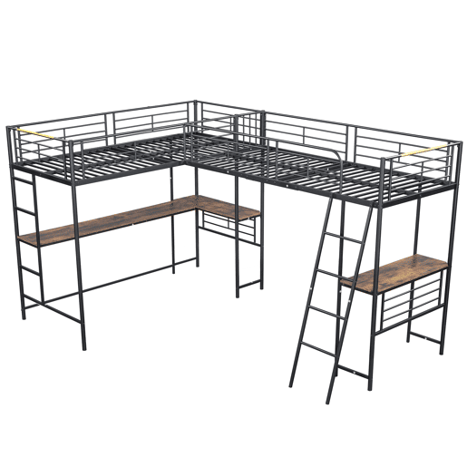 Cama mezzanine - 2 camas 90x200 cm - 2 secretárias debaixo da cama - Preto