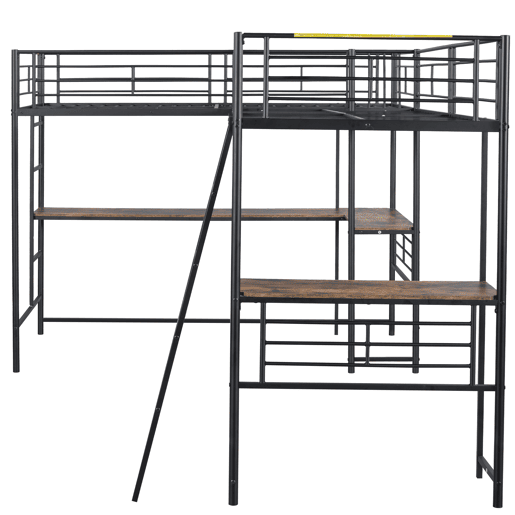 Cama mezzanine - 2 camas 90x200 cm - 2 secretárias debaixo da cama - Preto