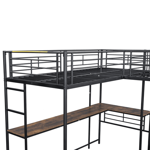Cama mezzanine - 2 camas 90x200 cm - 2 secretárias debaixo da cama - Preto